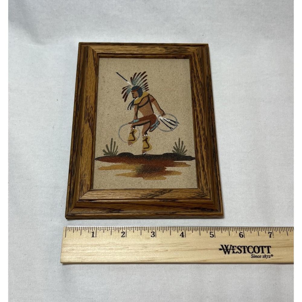 Hoop Dancer Native American Navajo Sand Art Wall Hanging Decor Framed Signed - Picture 3 of 6